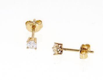 Golden single stone earrings 14k with zircon (code S169902)